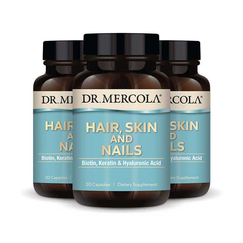 Dr. Mercola's Hair, Skin, and Nails supplement supports healthy hair growth, radiant skin, and strong nails. Order now at BiosenseClinic.com.