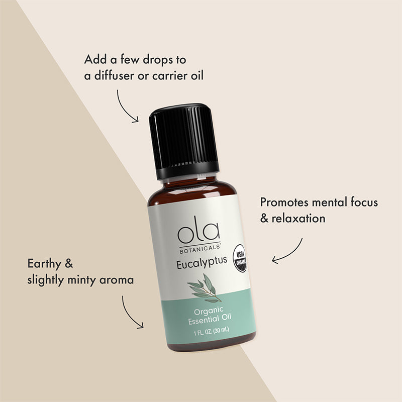 Ola Botanicals Organic Eucalyptus Essential Oil - Elevate Your Senses with Ola Botanicals® Organic Eucalyptus Essential Oil: Nature's Renewal for Mind and Body!