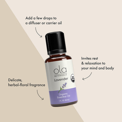 Ola Botanicals Organic Lavender Essential Oil - Embrace Tranquility with Ola Botanicals® Organic Lavender Essential Oil: Nature's Calm for Mind and Body.